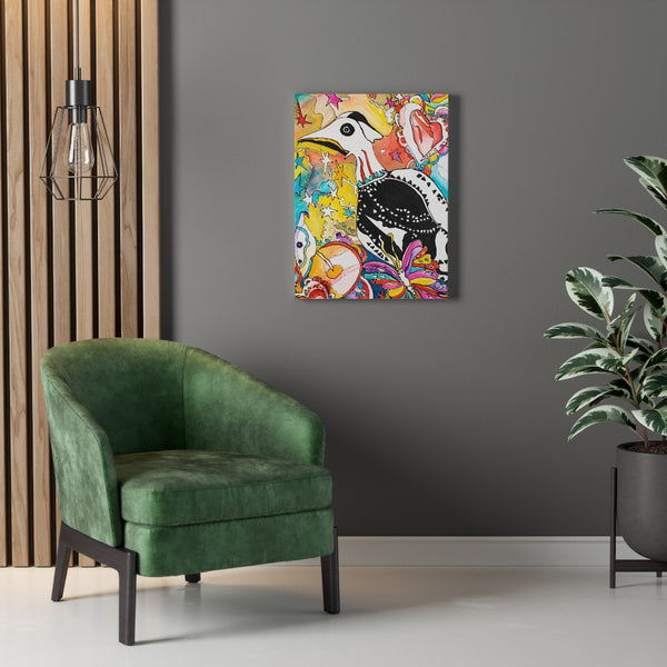 Bird, Butterfly, Canvas Gallery Wrap, Abstract Art, Folk Art