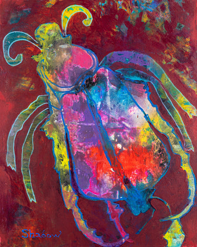 Original Art, Abstract Art, Folk Art, Acrylic/Water Media, Original Painting "Dung Beetle"