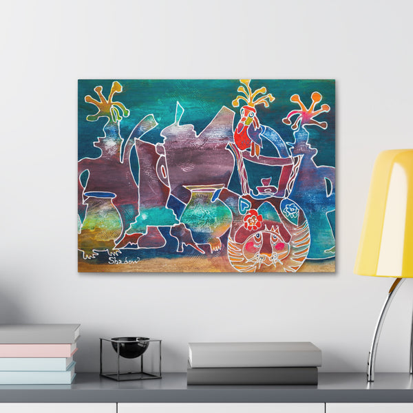 Print, Abstract Art, Folk Art, Painting, Canvas Print, Art Print, Canvas Gallery Wraps, "Tea Party"