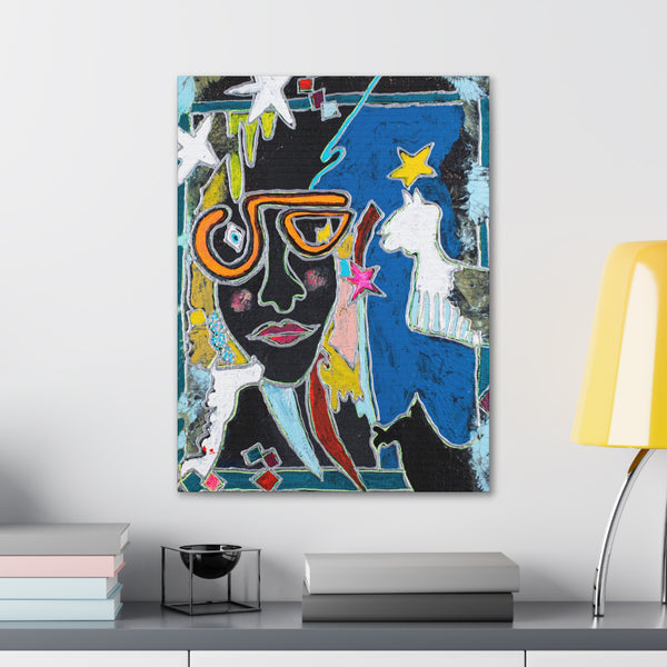 Print, Abstract Art, Folk Art, Painting, Canvas Print, Art Print, Canvas Gallery Wraps, "Dolly with Llamas"