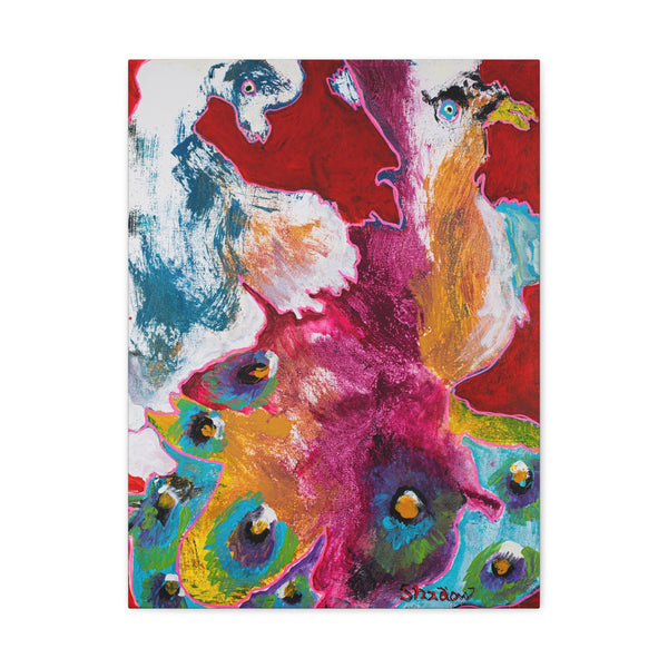 Print, Abstract Art, Folk Art, Painting, Canvas Print, Art Print, Canvas Gallery Wraps, "Peacock Pair"