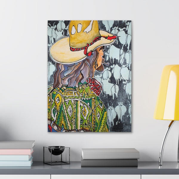 Print, Abstract Art, Folk Art, Painting, Canvas Print, Art Print, Canvas Gallery Wraps, "Cattle Drive"