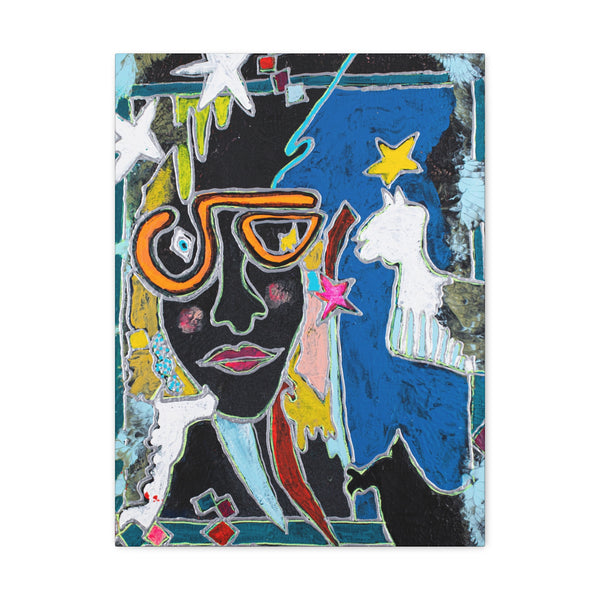Print, Abstract Art, Folk Art, Painting, Canvas Print, Art Print, Canvas Gallery Wraps, "Dolly with Llamas"