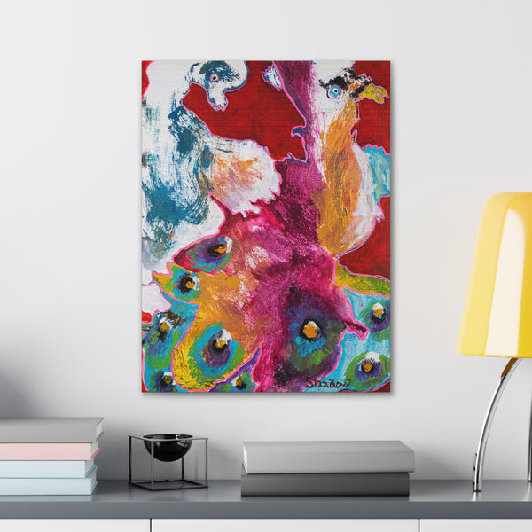 Print, Abstract Art, Folk Art, Painting, Canvas Print, Art Print, Canvas Gallery Wraps, "Peacock Pair"