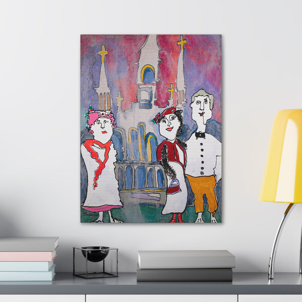 Print, Abstract Art, Folk Art, Painting, Canvas Print, Art Print, Canvas Gallery Wraps, "Sunday Morning Visitors"