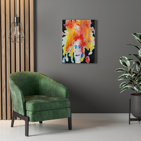 Woman, Red Hair, Canvas Gallery Wrap, Abstract Art, Folk Art