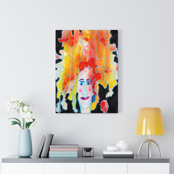 Woman, Red Hair, Canvas Gallery Wrap, Abstract Art, Folk Art