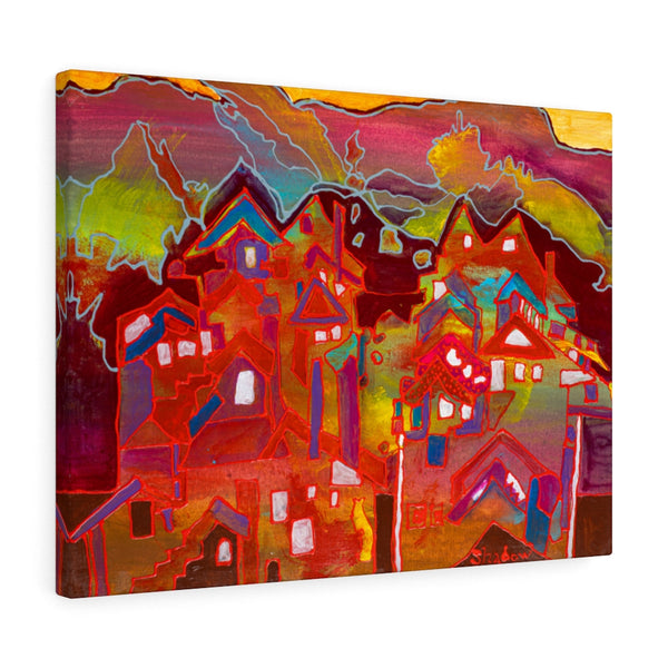 Print, Abstract Art, Folk Art, Painting, Canvas Print, Art Print, Canvas Gallery Wraps, "Quaint Town"