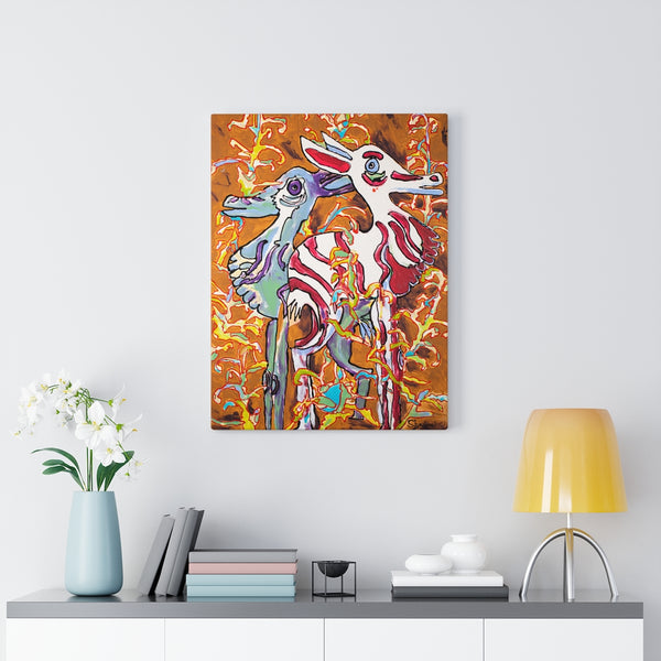 Print, Abstract Art, Folk Art, Painting, Canvas Print, Art Print, Canvas Gallery Wraps, "Gazing Gazelles"