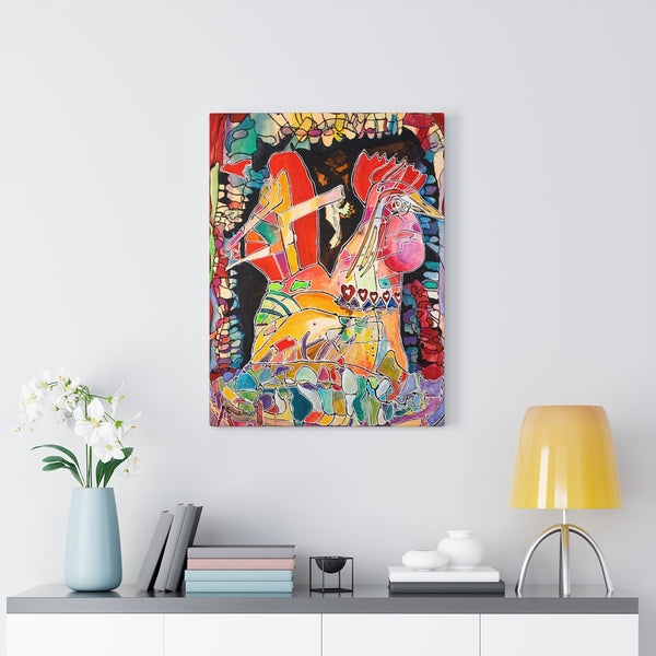 Print, Abstract Art, Folk Art, Painting, Canvas Print, Art Print, Canvas Gallery Wraps, "Hen House"