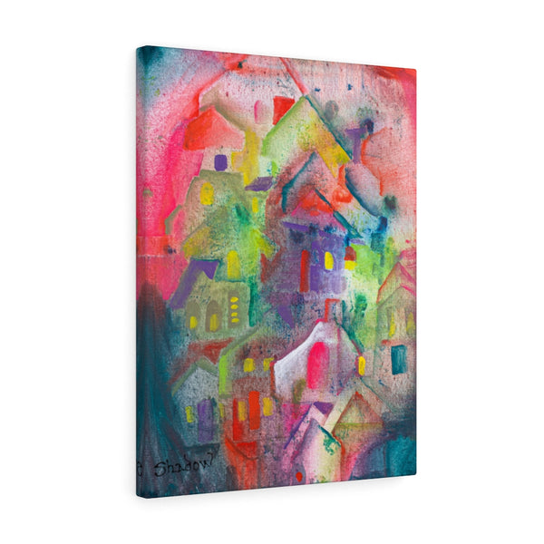 Print, Abstract Art, Folk Art, Painting, Canvas Print, Art Print, Canvas Gallery Wraps,"Mountain Town"
